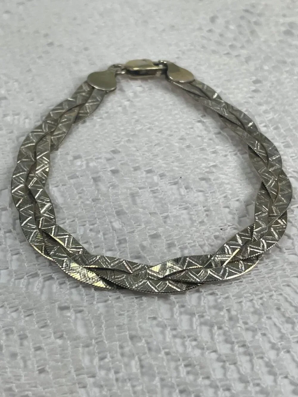 Braided Sterling Silver Bracelet With Lobster Clasp Closure Textured Design 7 In